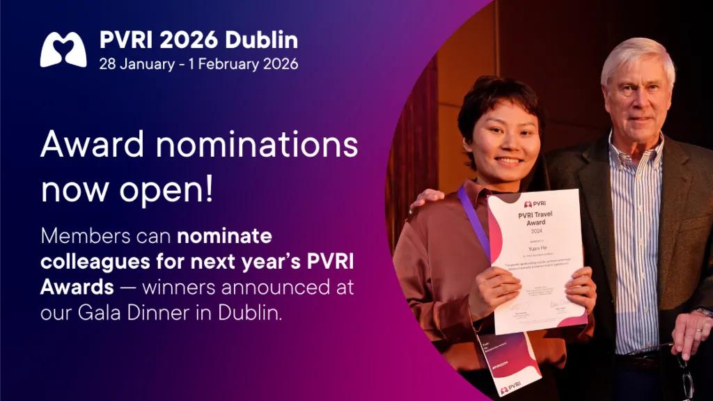 Graphic highlighting that award nominations are now open, includes a photo of a previous award winner. 